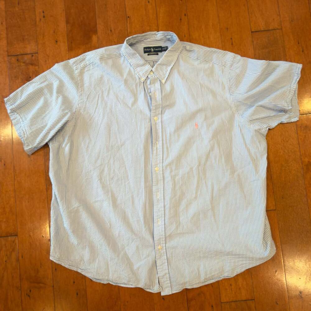 Vintage Polo Ralph Lauren Blue Label Seersucker Stripe Button Down Shirt 3XB Big